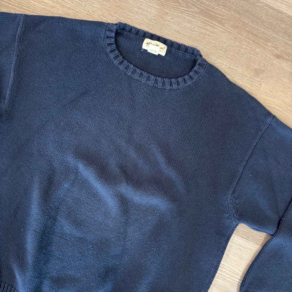 Eddie Bauer Sweater Mens XXL Tall Navy Blue Cotton Knit Crewneck Pullover
